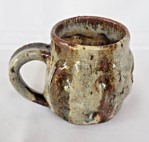 Vintage Studio Pottery Handmade Coffee Mug Signed Brown Glazed Speckled 8 oz - Picture 1 of 9