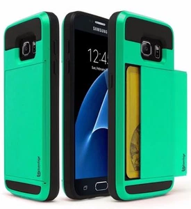 For Samsung Galaxy S7 Hybrid Black Silicone Cover Teal Hidden Compartment Case - Zdjęcie 1 z 5