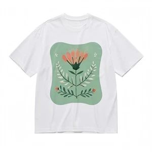 Women's Soft Breathable All Season Classic T-Shirt Floral With Green Frame Tee - Picture 1 of 6