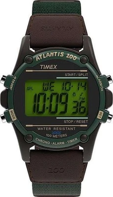Timex Atlantis 100 Mens Brown Green Digital Display Sport Wristwatch TW2V44300 - Image 1 of 4