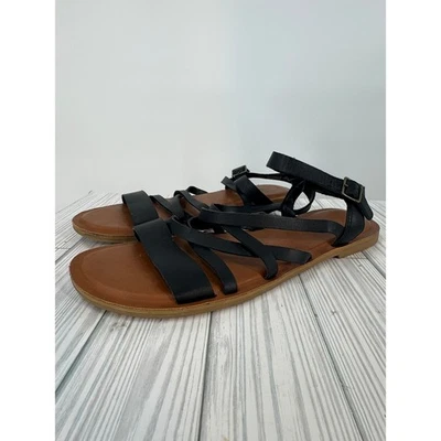 Sandalias planas TOMS para mujer de cuero negro con tiras talla 12 con hebilla y correa para el tobillo Foto 1 de 4