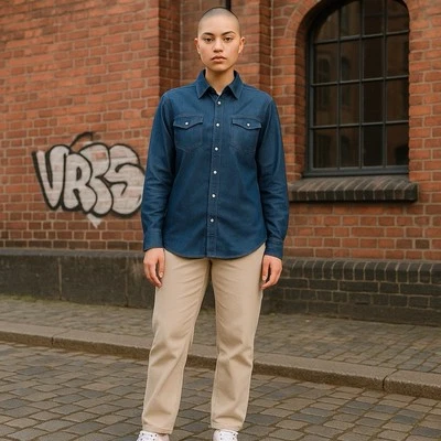 Italian Stretch Cotton Button-Down Shirt Snap Front Long Sleeve Women’s Small - Image 1 of 4