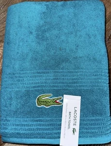 Lacoste ~ Teal Blue Bath Towel 100% Cotton 30" x 52" Big Crocodile Logo - Picture 1 of 4