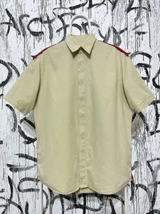 Moschino Jeans Misura Shirt Button Up Short Sleeve Beige/Red Mens Collared - Picture 1 of 24