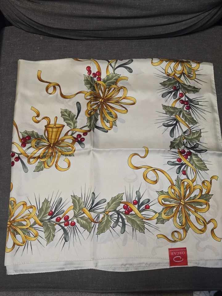 Oscar de la Renta Christmas Theme 100% Silk Scarf- 35.5" x 35.5" - Image 1 of 4