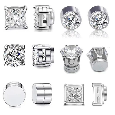 1-6 Paia Orecchini Uomo Donna Acciaio Inox Magnetici Antiperforazione Clip On