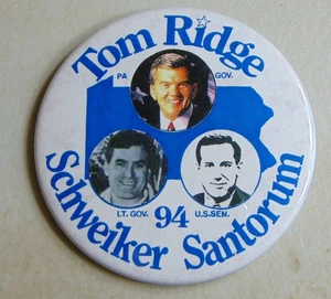 Tom Ridge 1994 Pennsylvania Governor campaign pin button political - Picture 1 of 1