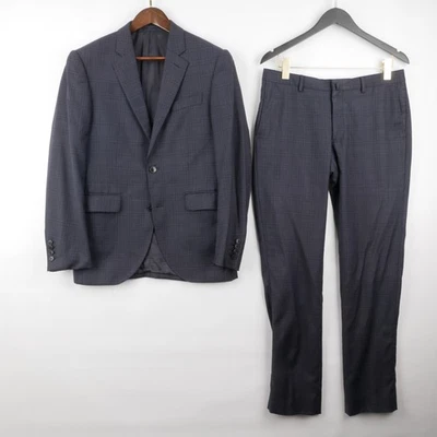 Traje Clásico HACKETT LONDON x Loro Piana Para Hombres Gris Dos Botones Moderno Cuadros 38R Foto 1 de 4