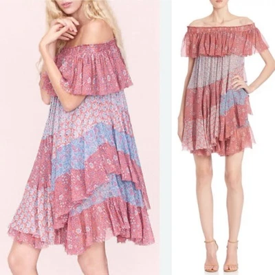 Rebecca Taylor Silk Floral Off The Shoulder Amanda Tiered Dress size 2 bohemian - Image 1 of 4
