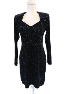 Vtg Velvet Mini Dress Medium 80s 90s Bling Glam Sparkle Long Sleeve Party - Picture 1 of 13