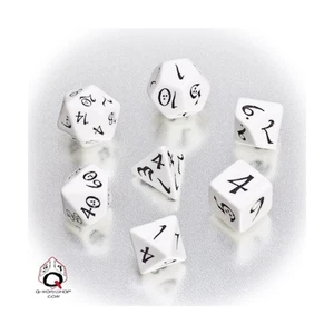 Q-Workshop Dice Poly Set White w/Black (7) New - Picture 1 of 1