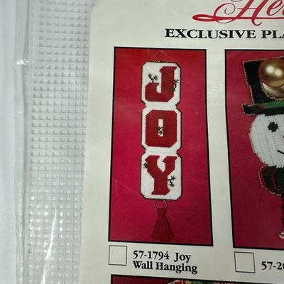 JOY WALL HANGING--Christmas--Holly--Word--Mesh-Plastic Canvas Holiday Kit. VTG! - Image 1 of 4