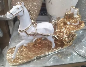 Italian Style Horse Carriage White Gold Wedding Ornament Romany Gypsy - Picture 1 of 1