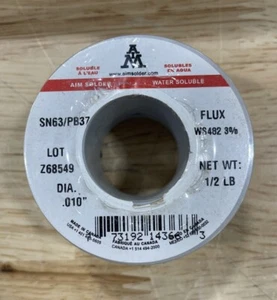 AIM SN63/PB37 WS482 3% Water Soluble Flux Cored Wire Solder .010" Dia., 1/2 lb. - Picture 1 of 2