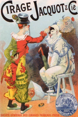 PÓSTER REPRO DE COLECCIÓN FRANCÉS CIRAGE JACQUOT CIE PAYASOS PIERROT ESPECTÁCULO CIRCO PARÍS Foto 1 de 3