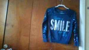 Awesome JUSTICE BLING Sz 12 "SHARE A SMILE Every Day" Sweatshirt Oversized Blue - Picture 1 of 24