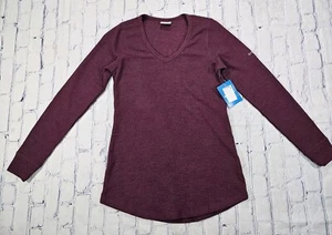 Columbia WOMENS SZ S Pine Peak Long Sleeve Thermal Tunic V Neck Top Burgundy - Picture 1 of 12