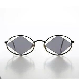 Black Geometric Floating Diamond Vintage 90s Sunglass Gray Lens - Rashid - Picture 1 of 3