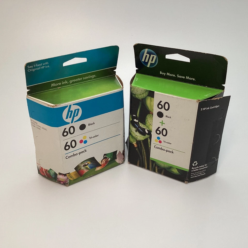 Combo de cartucho de tinta HP 60 preto e tricolor pacote com 4 - datado de 2010 e 2012 - Leia - Imagem 1 de 4