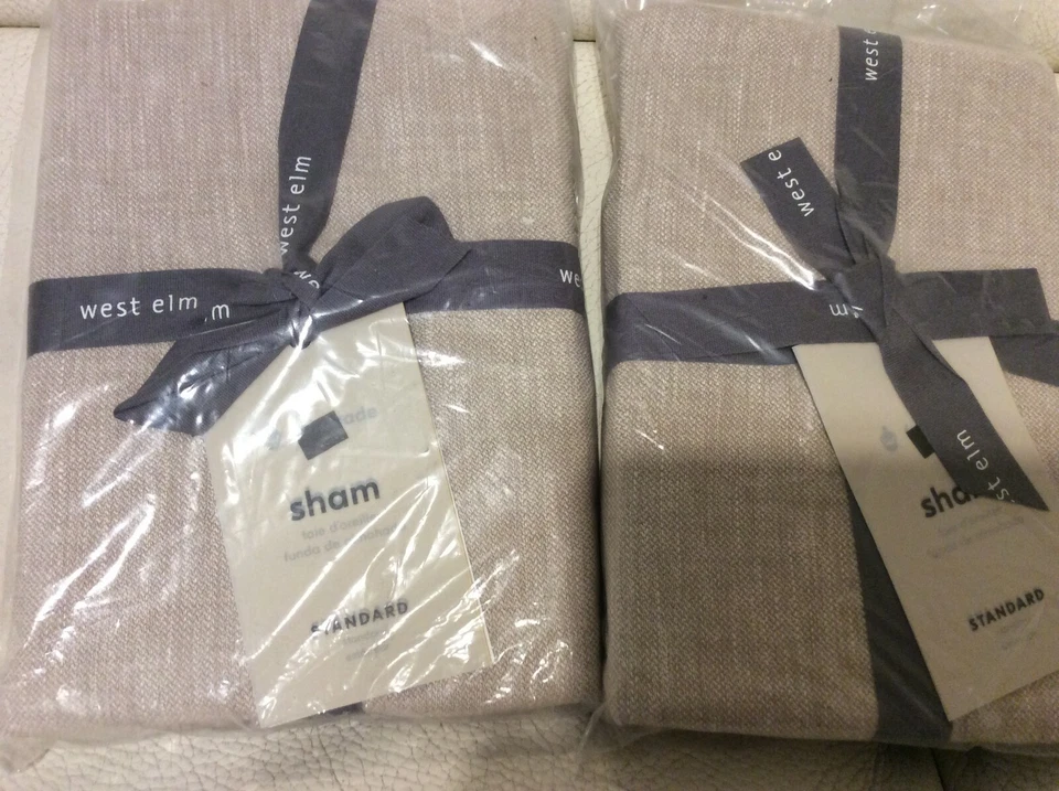 West Elm Two (2) Hemp Cotton Solid Standard Shams Desert Flax NWT Beige - Image 1 of 1