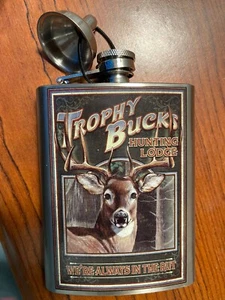 American Expedition Vintage Sign Flask, Trophy Buck, Stainless Steel New In Box - Picture 1 of 9