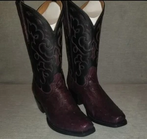 Mens Rujo The Deacon Black Cherry Full Quill Ostrich Cowboy Boots 10D BNIB - Picture 1 of 7