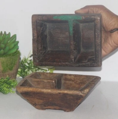 Utensilios de cocina tribales antiguos de madera tallados a mano de la década de 1850 para comer/especiar 2 piezas Foto 1 de 4