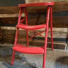VINTAGE METAL 2 STEP FOLDING STEP STOOL LADDER Rustic Red paint **see pic for br