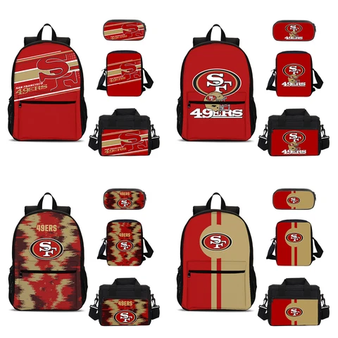 San Francisco 49ers 4Pcs School Bag Set Lunch Bag Pen Bag Crossbody Bag Backpack Cover