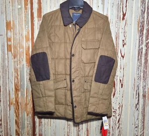 Nautica Quilted Brown Jacket Elbow Patches Snap & Zip Closure Size Small - Picture 1 of 7