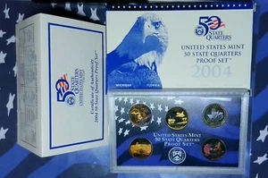 2004 S RAINBOW TONED Proof Quarter 5 COIN SET with Case, Box & COA ON SALE! - Picture 1 of 11