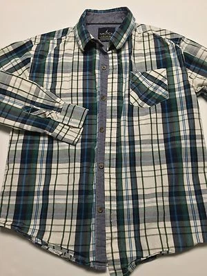 NAUTICA Manga Larga Verde Blanco Azul Cuadros Cambray Forrado Cuello Talla: L 14-16 Foto 1 de 4