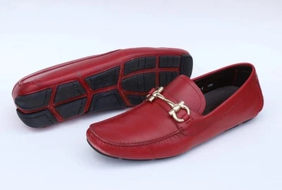 Mocassim Salvatore Ferragamo Gancini Bit Drivers Sapatos Masculinos Tamanho 10.5 D em Vermelho - Imagem 1 de 4