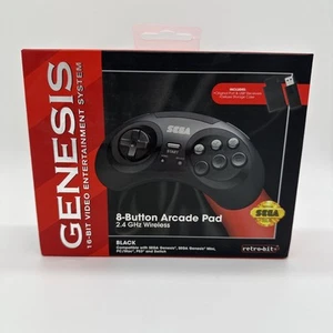Sega Genesis 2.4 GHz Wireless Controller 8-Button Arcade Pad Black Mini Switch - Picture 1 of 1