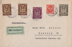 DR Brief Luftpost Mif Minr.235,2x 236, 237, 272 Staaken 25.7.23 gel. Hamburg - Bild 1 von 2