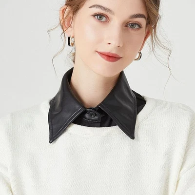 Mujeres Cuello Falso Cuero Desmontable Camisa Dickey Media Camisa Cuello Punta Deco Foto 1 de 4