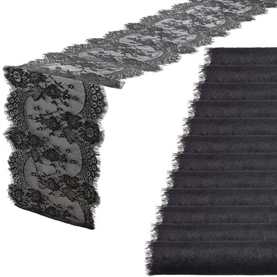12 Pcs Black Lace Table Runners 14 x 120 Inch Rustic Wedding Table Runner Dec... - Image 1 of 4