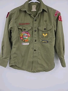 Vintage Boy Scouts Of America Uniform Shirt Boys Green Patches Portland 60s - Picture 1 of 7