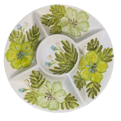 Plato Chip Dip Cerámica Tropical Palmera Colección Laurie Gates Pintado Verde Foto 1 de 4