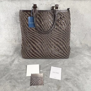 Cole Haan Genevieve Weave Leather Large Tote Chocolate Brown Suede U01923 RARE - Picture 1 of 15