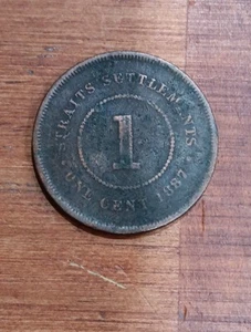 1887 Straits Settlements One Cent Bronze Coin 1c Victoria - Picture 1 of 2