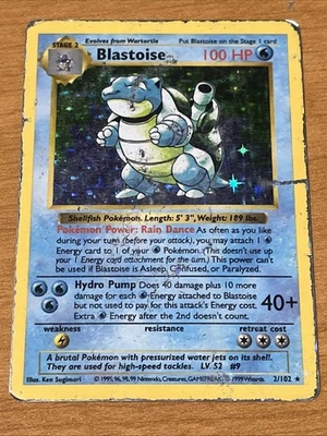 1999 Vintage Blastoise Holo-Rare Shadowless Base Set Pokémon TCG Card 2/102 DMG - Image 1 of 2
