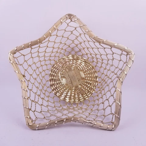 Star Shaped Metal Wire Basket Braided Silver Tone Woven Bread/Fruit Bowl 13 in Cover