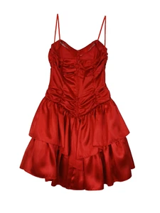 Vintage 80's Red Corset Prom Formal Dress Size 5 Ruffles Straps Party Cocktails - Picture 1 of 14