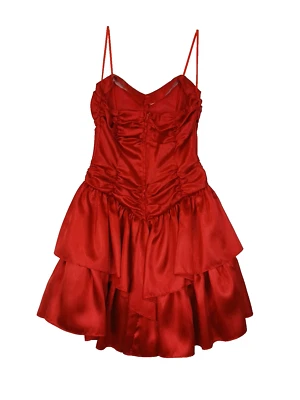 Vintage 80's Red Prom Formal Dress Size 5 Ruffles Straps Party Cocktails #2384 - Image 1 of 4