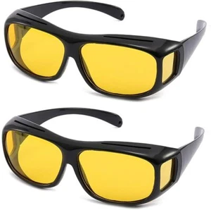 HD Night Vision Glasses Men Women Driving Sports Wraparound Fit Over Anti Glare - Picture 1 of 8