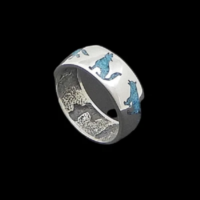 Wolfs Ring Türkis Navajo Style Indianerschmuck Westernschmuck Wolfsring Wolf USA - Bild 1 von 4