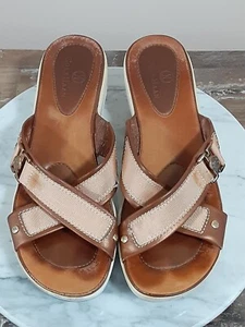 Cole Haan Women's Slides Slip On Sandals Size 8.5B BROWN/WHITE/PINK - Picture 1 of 15