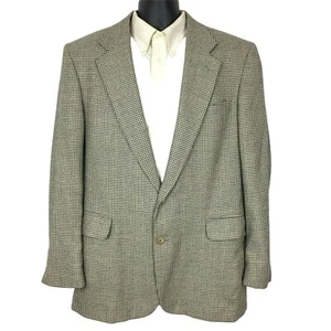 Vintage 90s Lands End Sport Coat Jacket Tan Beige Houndstooth Alpaca Wool 42L - Picture 1 of 10