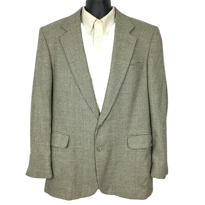 Vintage 90s Lands End Sport Coat Jacket Tan Beige Houndstooth Alpaca Wool 42L - Image 1 of 4